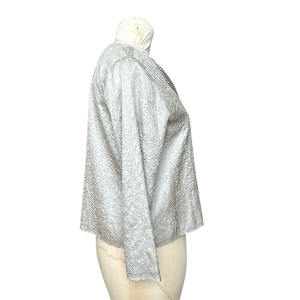 EILEEN FISHER | Silk Beechwood Shimmering Jacket Cardigan Lightweight Pewter M - Picture 5 of 12